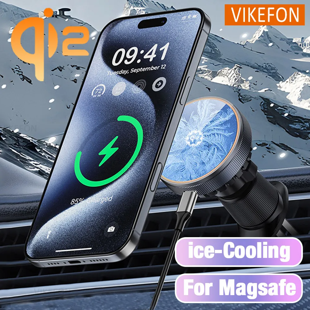 

15W qi2 Car GPS Magnetic Wireless Charger Cooling Phone Holder For Magsafe iPhone 16 15 14 13 12 Pro Max Fast Charging Station