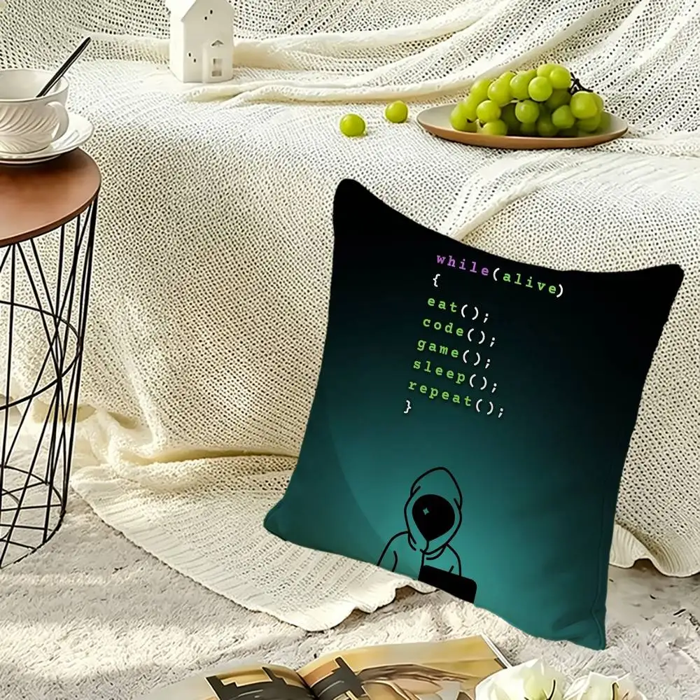 Hacker Computer Code Art Soft Pillow Shell For Sofa Living Space Bedroom Headboard Backrest Square Cushion Cozy