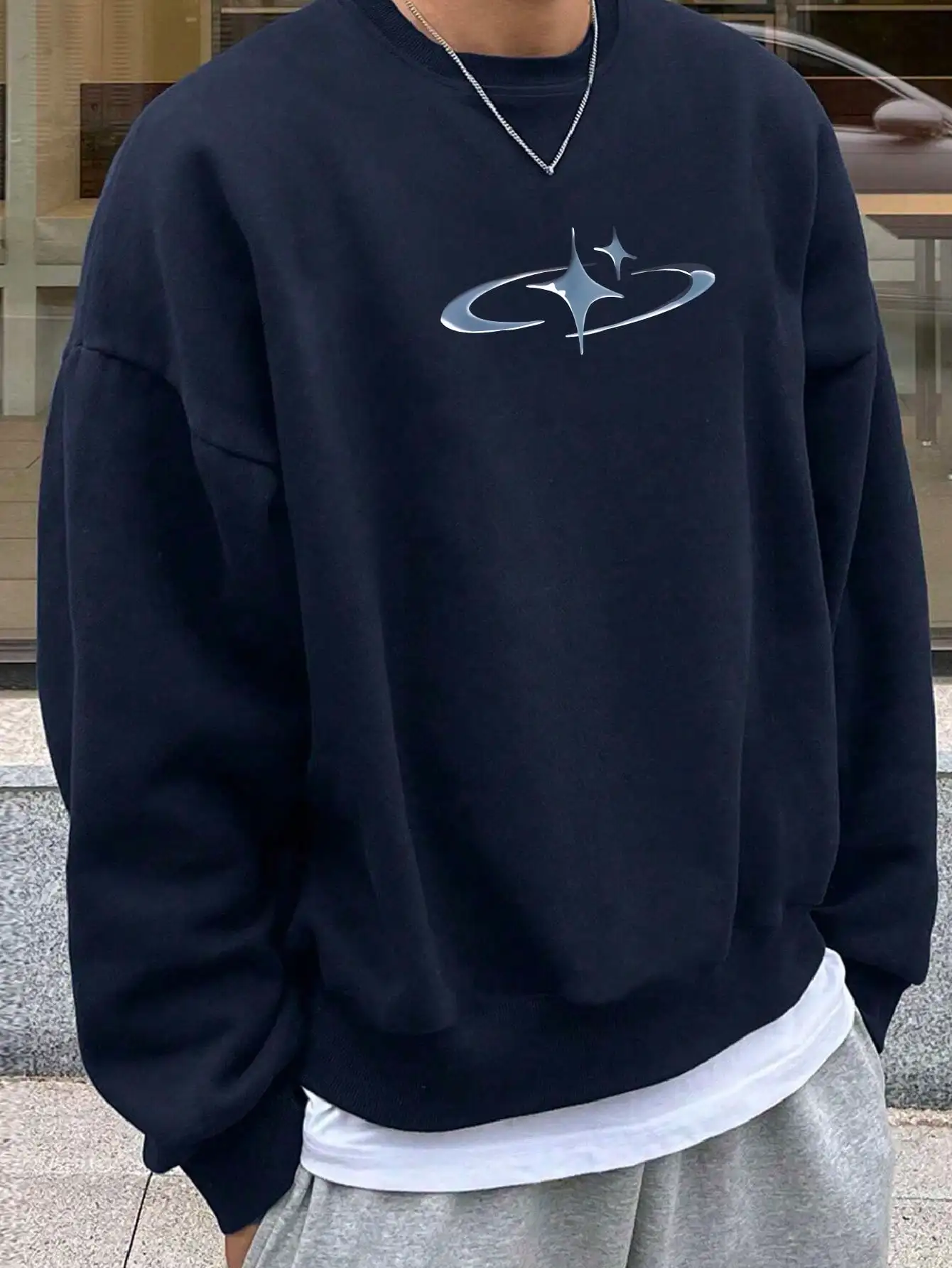 

Мужской свитшот с заниженной линией плеч и принтом в виде звезд, повседневный лонгслив для осени
