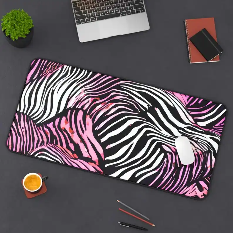 Pink Zebra Desk Mat, Non-slip Keyboard and Mouse Pad,multifunctional Workstation Mat, Zebra Stripes,animal Print, Zebra Pattern.