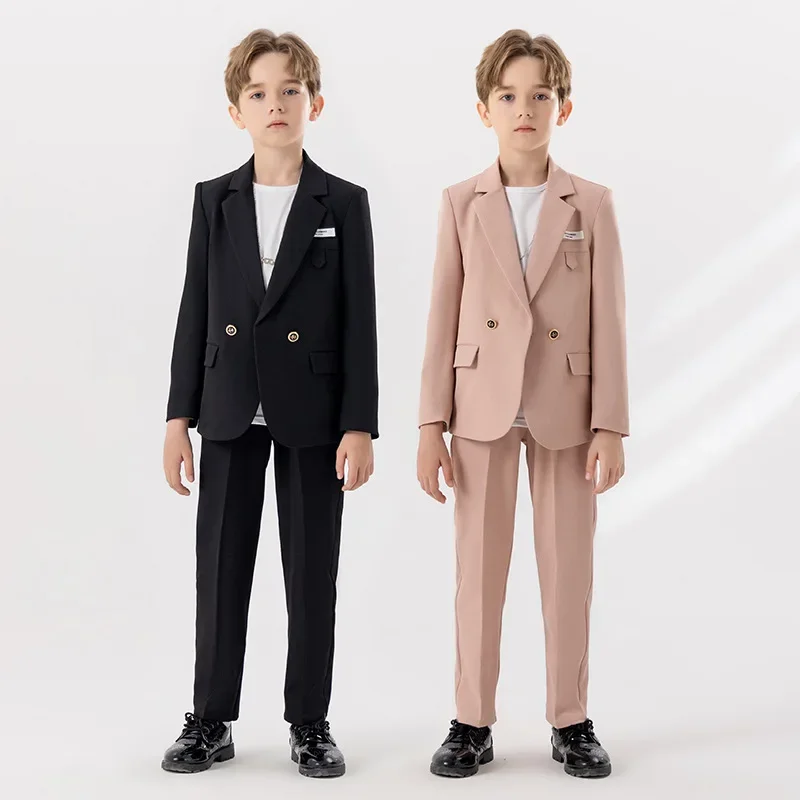 

Boys Grey Black Pink Slim Fit Suits Formal Wear Children Teenager Gent Performance Host Clothes Kids Students Party Full Dress