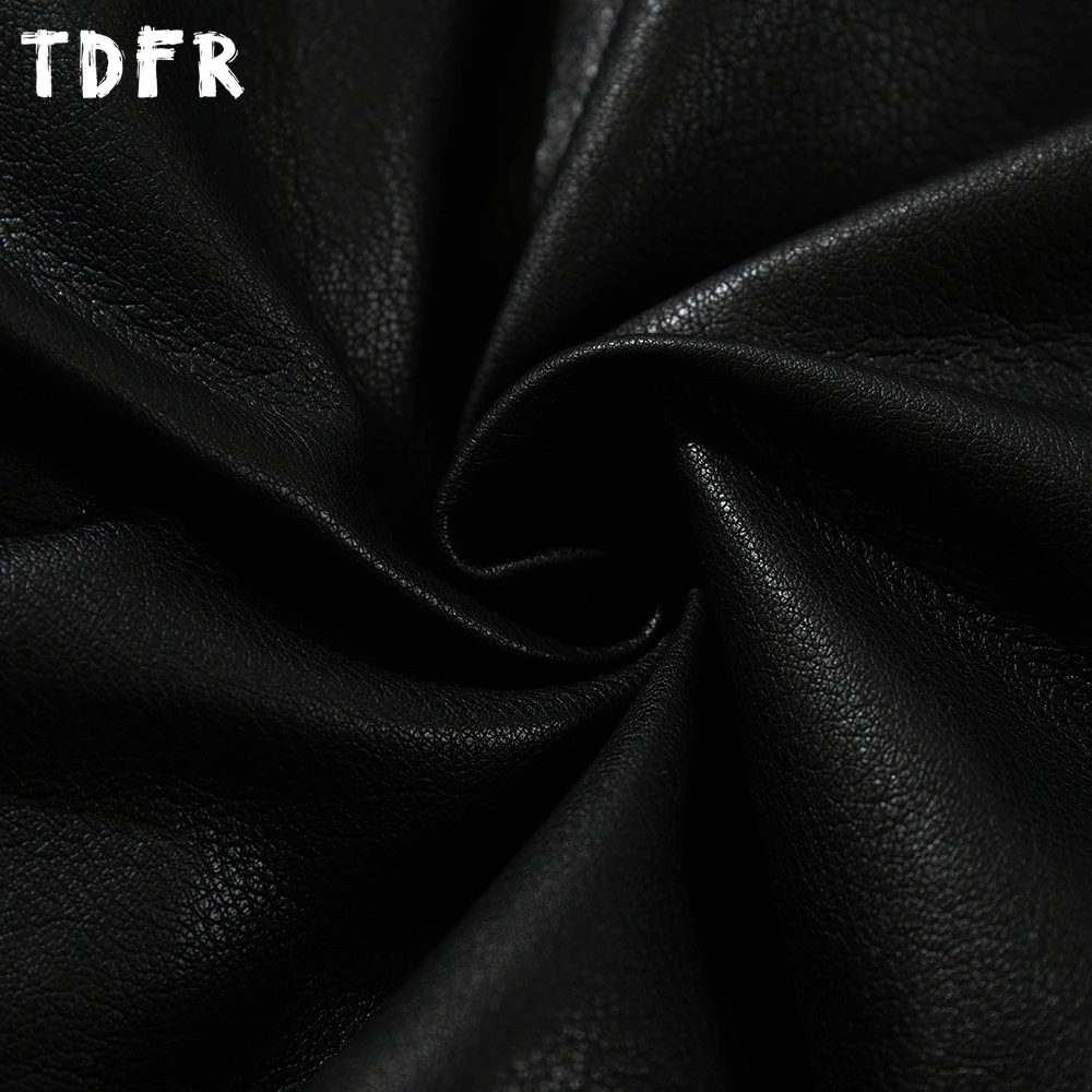 الرجعية بلون بولي Leather سترة جلدية رجالي شتاء عادية سميكة جيب التلبيب كم طويل مبطن سترة رجل