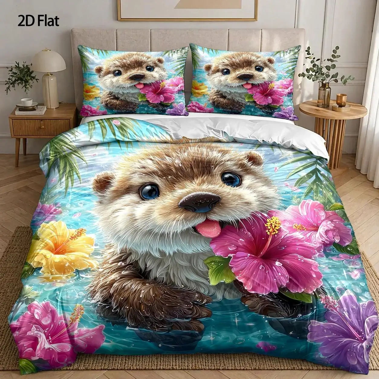 3Pc Little Beaver Swimming Theme Duvet Cover Set, 1 Duvet Cover + 2 Pillowcases, Three-Piece Bedding Set, Suitable for All Seasons, Machine Washable, Invisible Zipper Double Bed Cover, Suitable for Home, Dorm, Master Bedroom, Guest Room, Cartoon Dreamy Rainbow Cloud Print, Large Duvet Cover Bedding Set, Fresh Floral Heart Pattern Bedding, Hot-Selling Ins-Style Bedding Three-Piece Set, Soft Skin-Friendly Bedroom Bedding Set, Girly Unicorn Bedding, Home Use Bedding