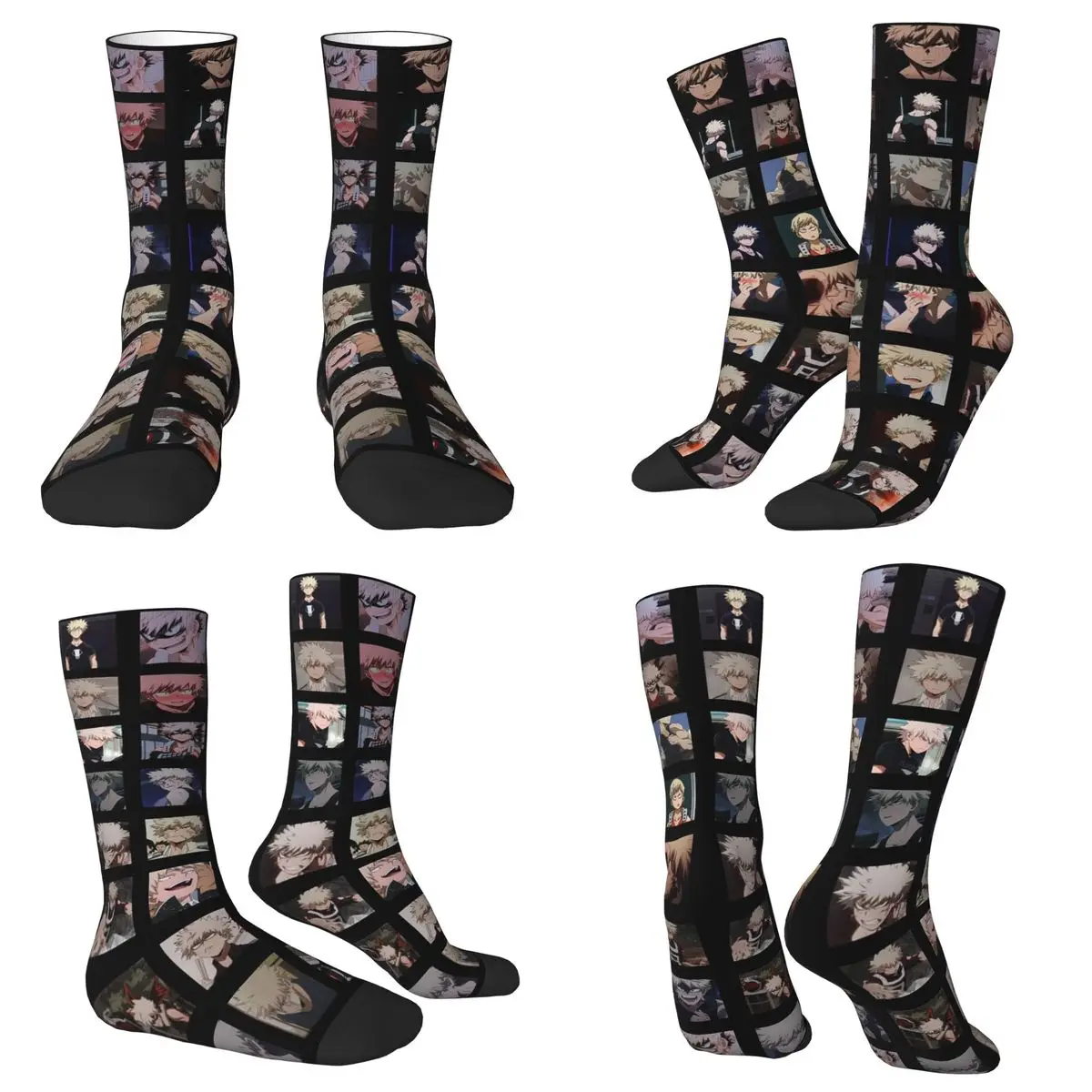 Medias de tripulación para todas las estaciones Bakugo Katsuki, calcetines My Hero Academia, calcetines largos divertidos, accesorios para hombres y mujeres, regalo de cumpleaños
