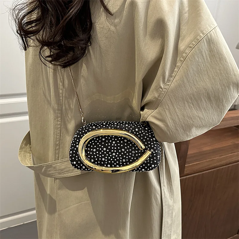 Elegant Diamond Decorated Clutch Bag for Women Urban Minimalist Style PVC Material Small Square Bag Fashion Element 2025 Autumn