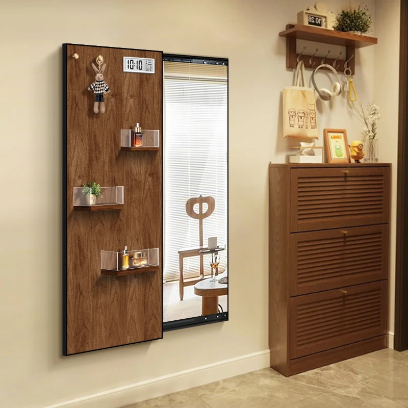 

Medieval style hidden sliding mirror stereo storage can be closed full-length mirror with clock hidden full-body mirror hanging