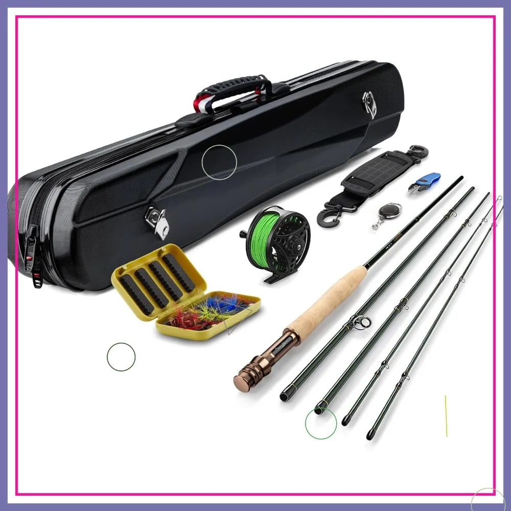 

Fly Fishing Rod and Reel Combo Kit, 9FT 5WT 4-Piece Carbon Fiber, Aluminum Reel, 12 Flies, Line, Scissors, Travel Case