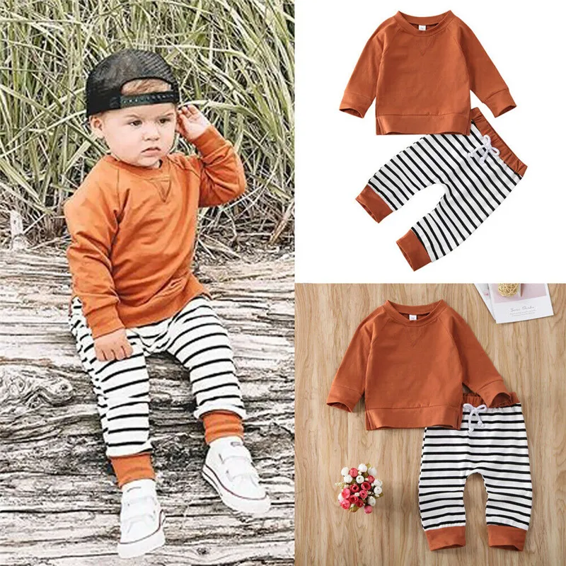 0-24months Boys infant Clothing Set Solid Brown shirt Top Pants Outfits for baby boys