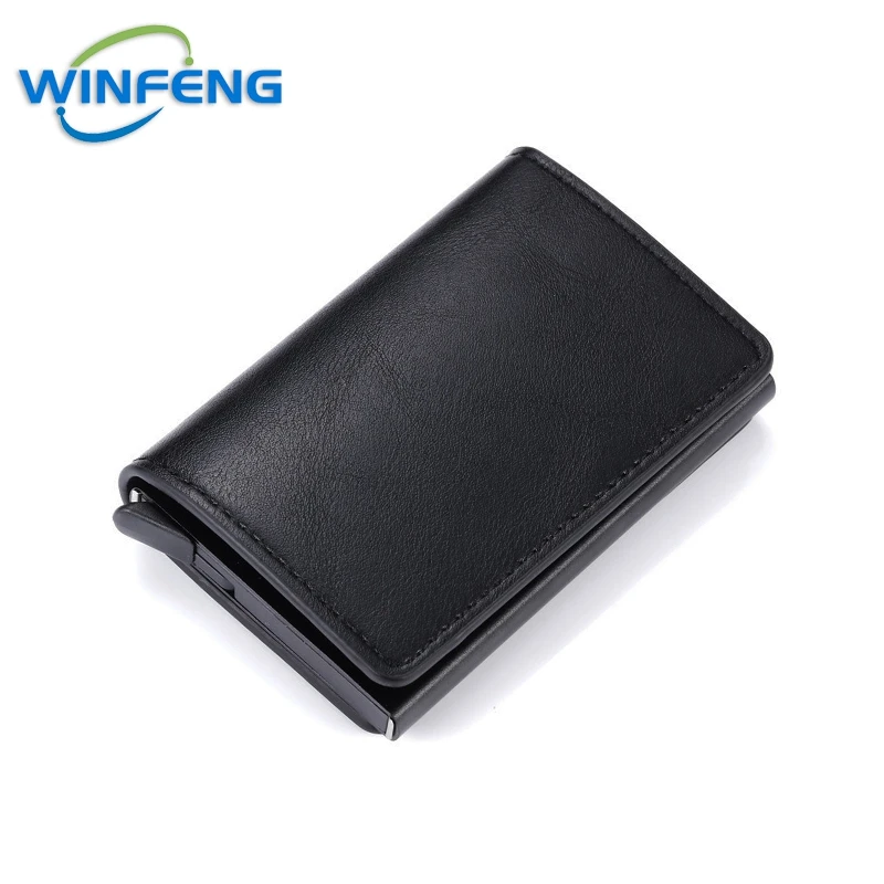 Credit Card Holder Wallet Men Women RFID Blocking Automatic Pop-Up Bank Name Business PU Leather Cardholder Case Anti-Theft