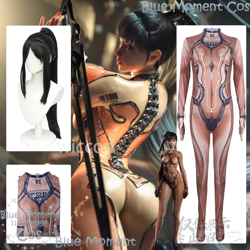 

Eve Anime Game Stellar Cosplay Blade Clothes Sexy Punk Jumpsuit 3D Print Polyester Zentai Jirai Kei Girl Wig Carnival Customized