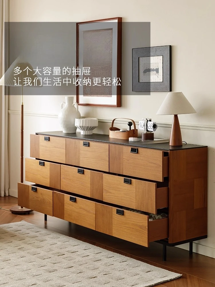 Pre-Aged Solid Wood Veneer French Vintage Teak Veneer Bedroom Storage Sideboard Chest of Drawers