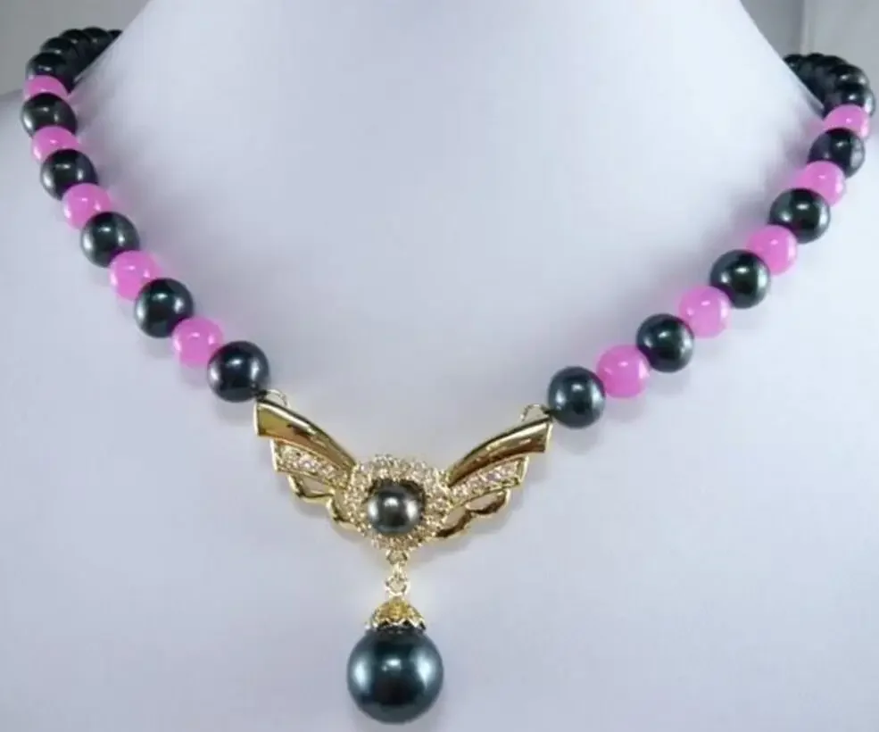 Natural Black Akoya Pearl And Pink Alexandrite Gemstone Necklace