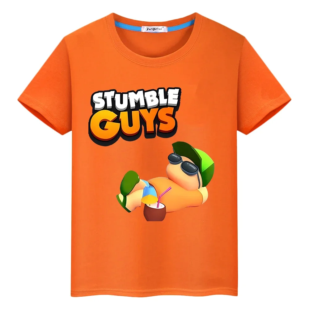 

Stumble Guys Print T-shirt 100%Cotton boys pride tshirt Casual y2k one piece anime Tees Kawaii Short Tops kids clothes girls