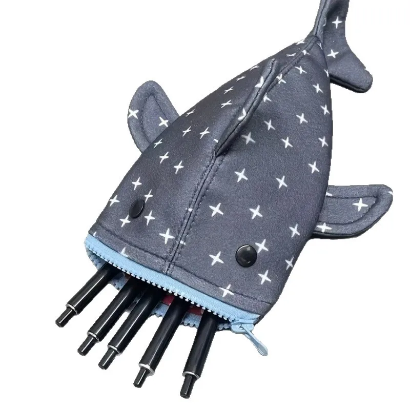 Cute and Funny Large Capacity Shark Shape Capacity Imitation Fish Storage Pencil Case Creative Journal Student Supplies Statione - view 5