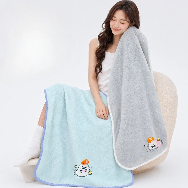 Plush Coral Fleece Bath Towel Extra-Thick Highly Absorbent QuickDrying Ideal Face Washing Hair Drying Decorated Adorable Cartoon