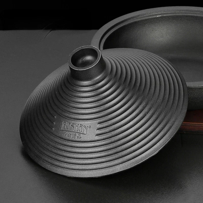 Cast Iron Tagine Pot with Aluminum Alloy Non-Porous Lid High Temperature Gas Stew Pot for Commercial Seafood Cooking