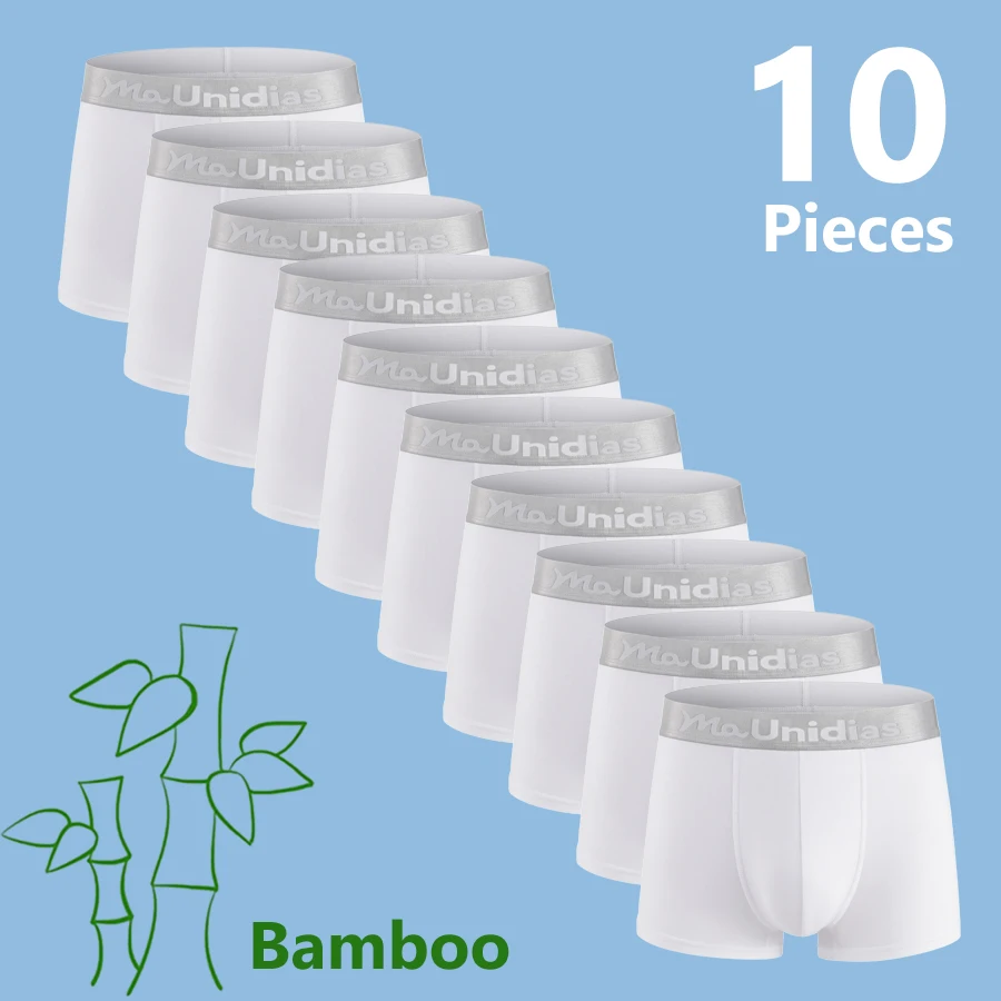 10 Stück Bambusfaser Herren-Unterhosen Einfarbige Boxershorts Atmungsaktive Boxers Unterwäsche Herren Stretch Männer Slips