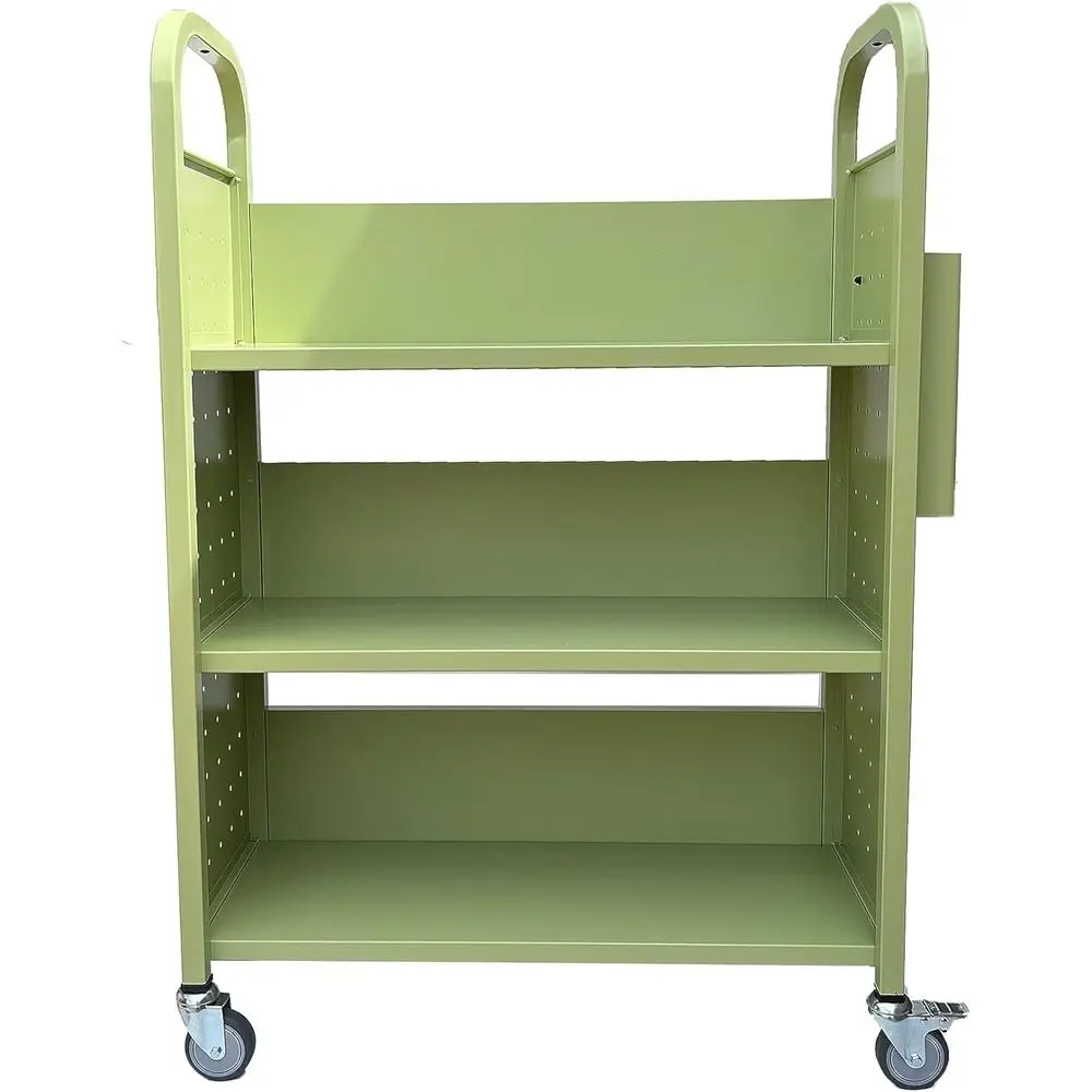 Carrito de Libros con Ruedas, 3 Estantes, Carrito de Libros con Ruedas Giratorias Bloqueables 3001 Verde