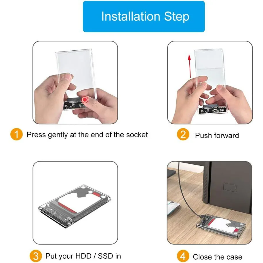 Carcasa de disco duro externo USB 3,0, 2,5 pulgadas, SATA a USB3.0, UASP, transparente, portátil, 2T, HDD, sin herramientas