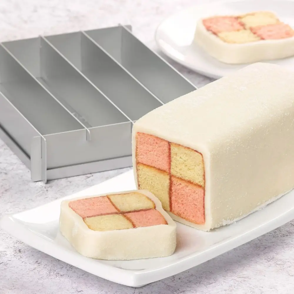 Non-Stick Battenberg Cake Pan Rectangular with Adjustable Divider Tiramisu Pan Aluminum Alloy Heat-resistant Cake Baking Tray
