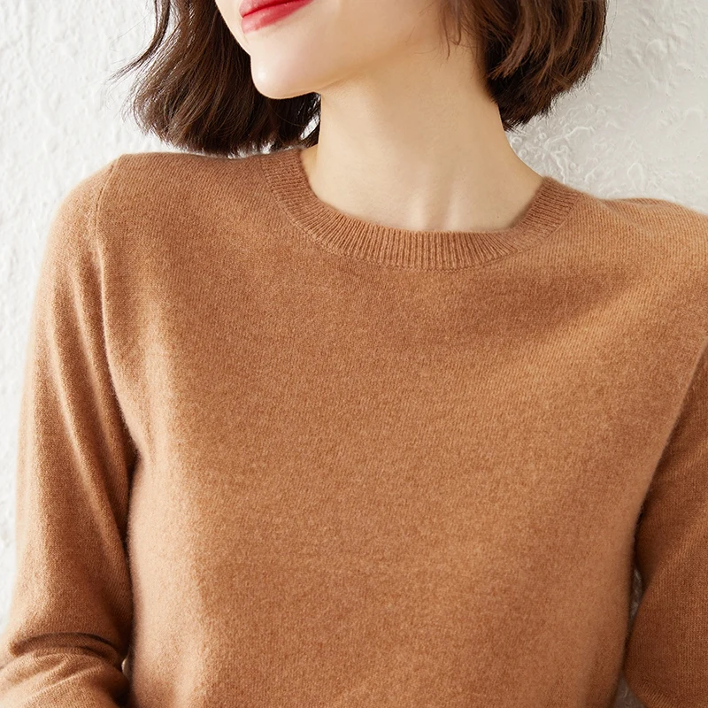 2026 New Women's Cashmere Knitwear round Neck Long Sleeve Warm Short Style  Color Wool Sweater Commute Fashion Knitted Top