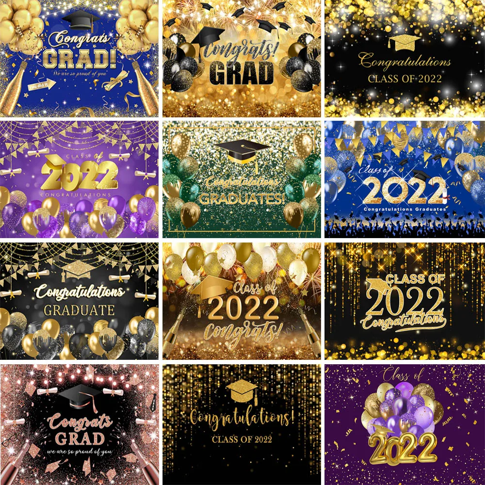 

Congrats Grad Class Of 2022 Photo Background Congratulations Graduation Party Photography Backdrops Black Golden Glitter Bokeh