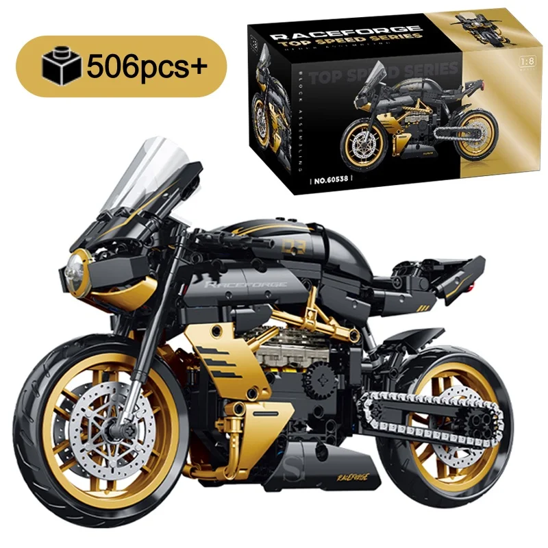 

Технический конструктор «Классический супермотоцикл»: набор для сборки городского мотоцикла «Черный золотой гонщик», игрушка-подарок для детей, мальчиков и взрослых, 506 деталей