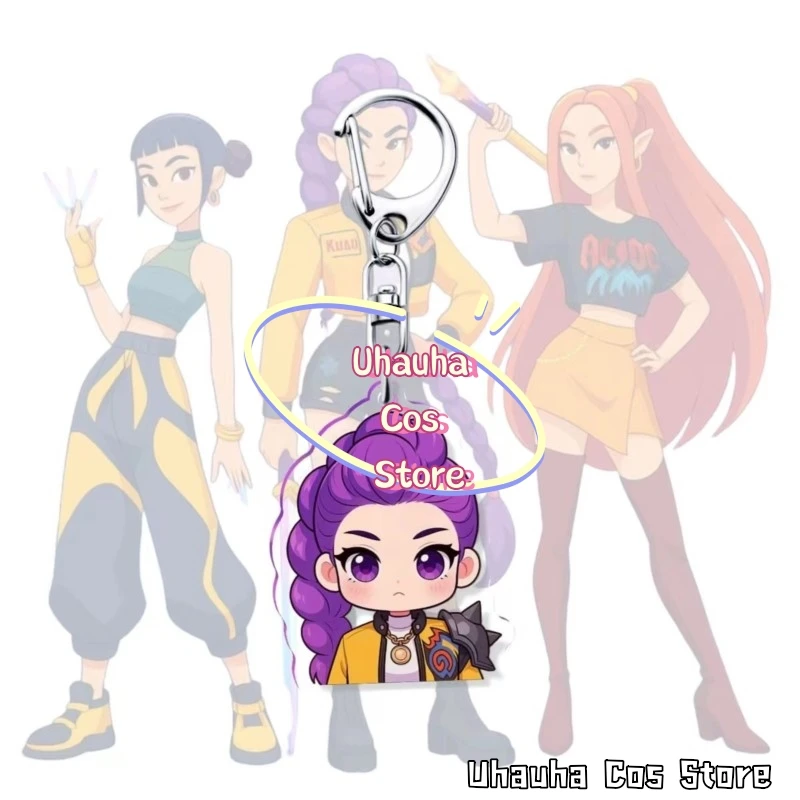{Uhauha Cos} Akpop شيطان هنتر زوي تأثيري حلي سلسلة مفاتيح مصنوعة من الأكريليك لومي ميرا أنيمي البضائع على ظهره سحر الهالوين
