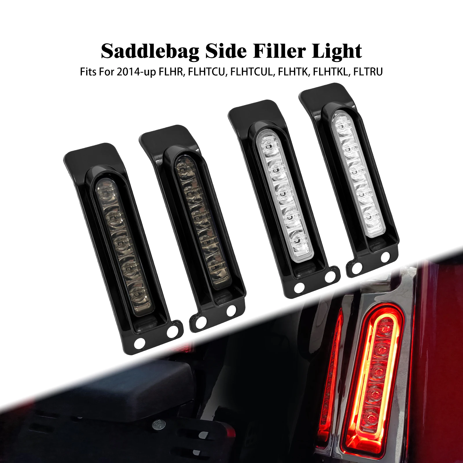 Motorcycle Rear Fender LED Saddlebag Side Filler Light Turn Signal Indicator Brake Lamp For Harley Touring FLHT FLHR FLHX 14-Up