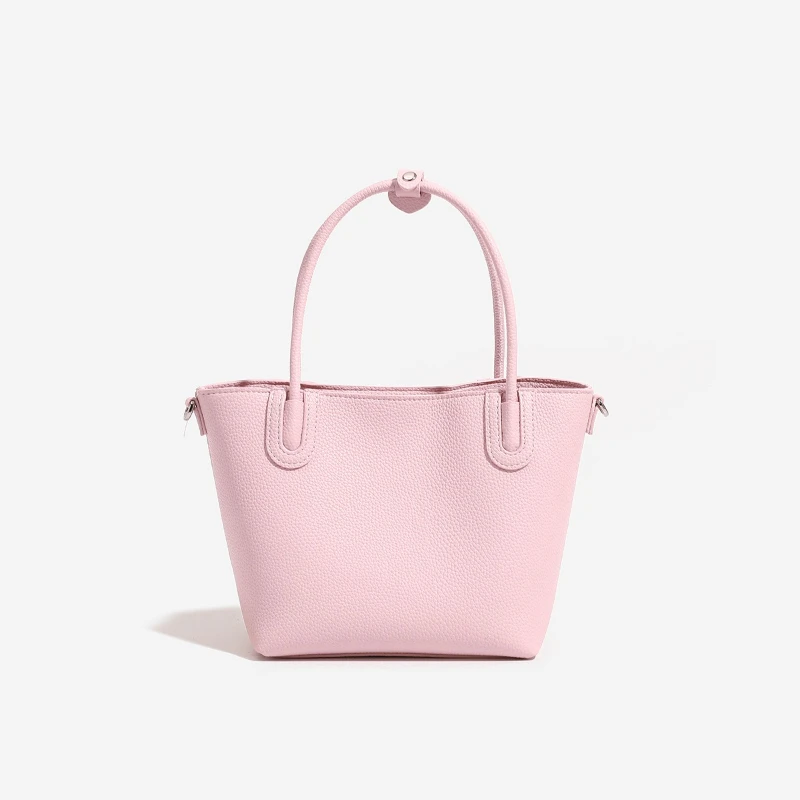 New Women's Fashion Pink Handbags Retro PU Leather Bucket Shoulder Underarm Bag Casual Women Vegetable Basket Small Handbags