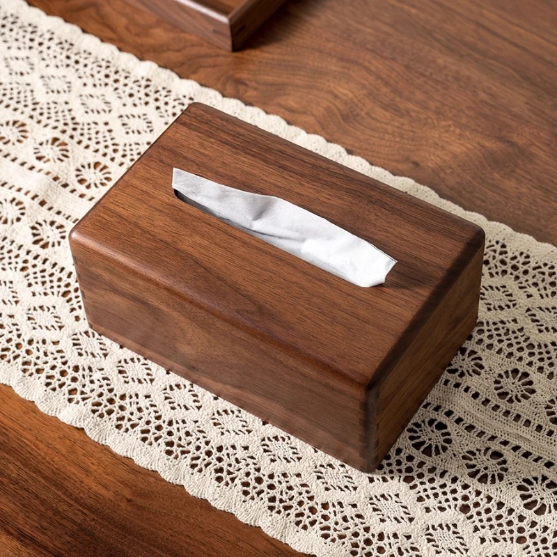 

Black Walnut Wood Tissue Box Holder, Solid Wood Mortise & Tenon Design, Desktop & Living Room Napkin Organizer, New Chinese