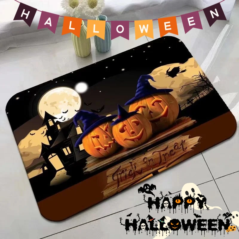 Non Slip Halloween Doormat Grave Night Pumpkin Bat Door Entrance Long Strip Kitchen Bathroom Floor Mat Home Decor