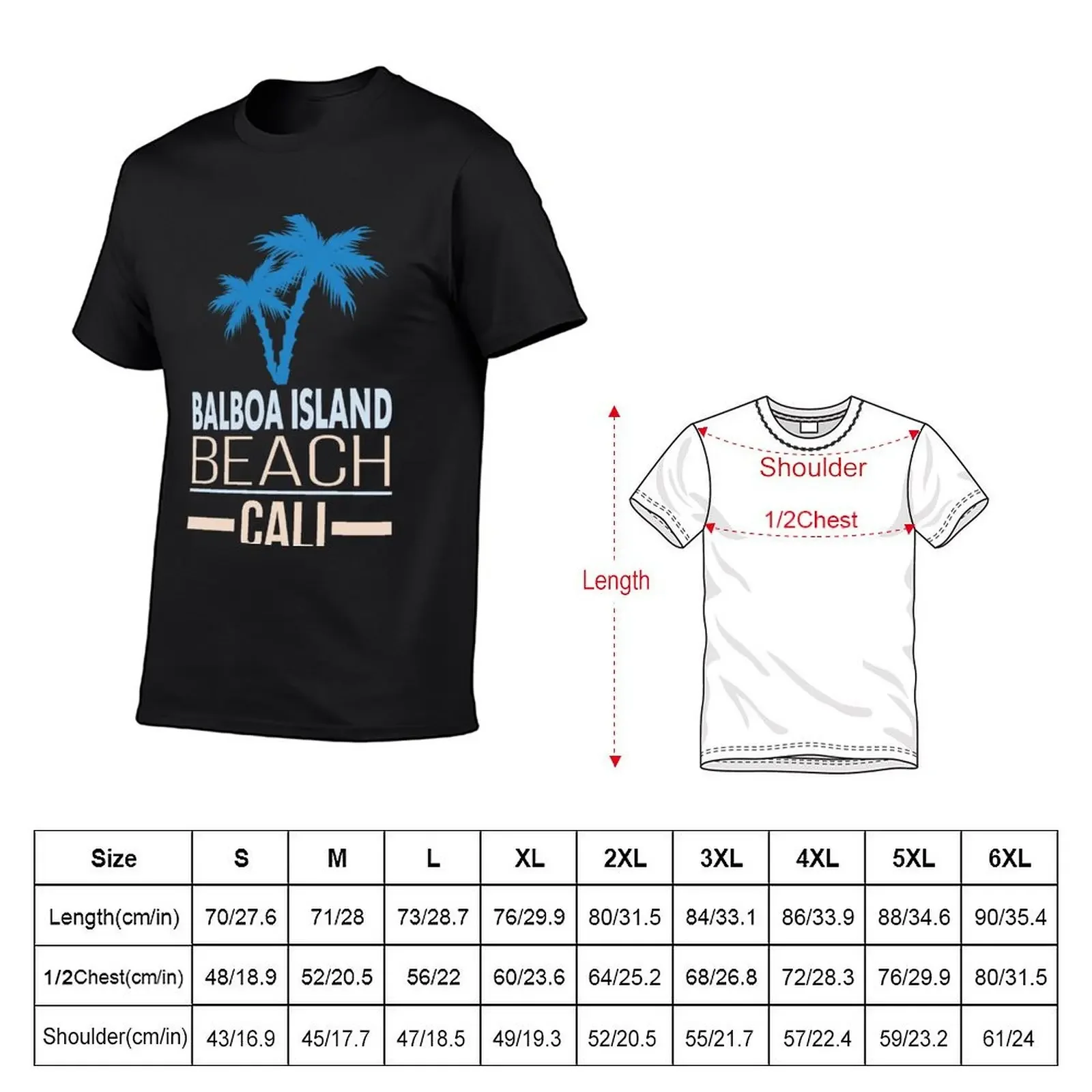 Balboa Island Beach California with Palm Trees T-Shirt Short sleeve tee anime plain black t shirts men