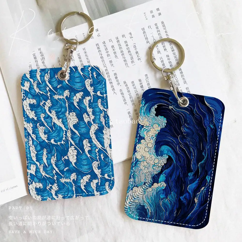 

Japan Wave Of Kanagawa Rectangle Keychain Card Holder, Badge Credit Card Holder, Student ID Card Holder, Bus Cards Cover