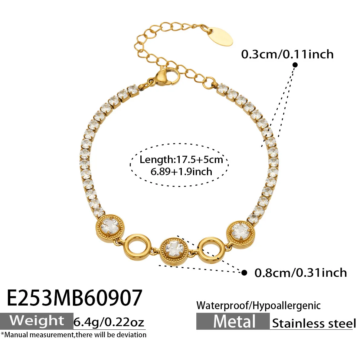 Voller Farbiger CZ-Armreif Tennis-Armbänder Zirkon-Blumen-Armband 18k Vergoldete Edelstahl-Kettenarmbänder für Damen – Detail 6