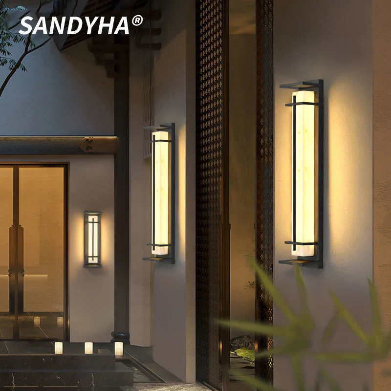 SANDYHA Modern Villa Entrance Garden Home Decor Long Strip Waterproof LED Outdoor Wall Light Simple Imitation Marble Lighting