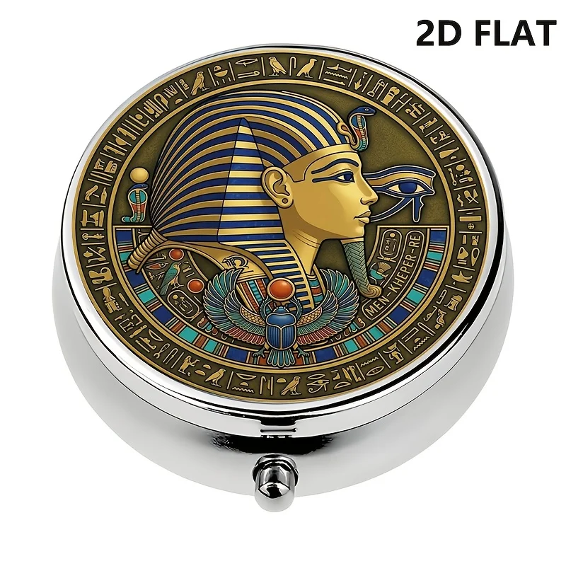 Single pack, ancient Egyptian pharaoh art portable medicine box, for travel and daily use, flat print