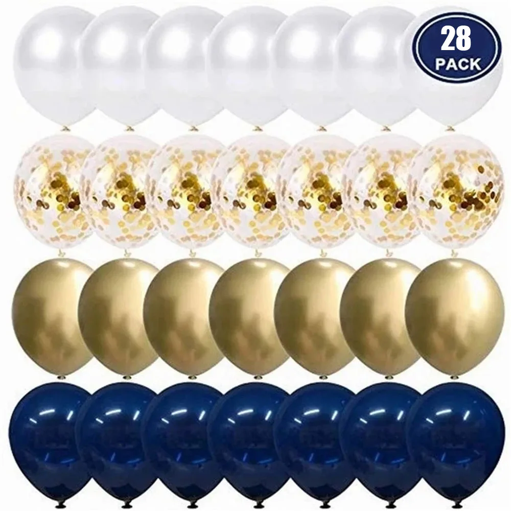 28pcs/set Night blue Gold latex Balloons Metallic Confetti wedding Happy Birthday baby shower Halloween party House Decorations