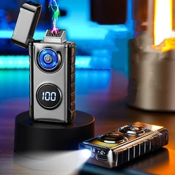 Electric Windproof Metal Lighter Double Arc Flameless Plasma Rechargeable USB Lighter LED Lighting Digital Power Display Lighter