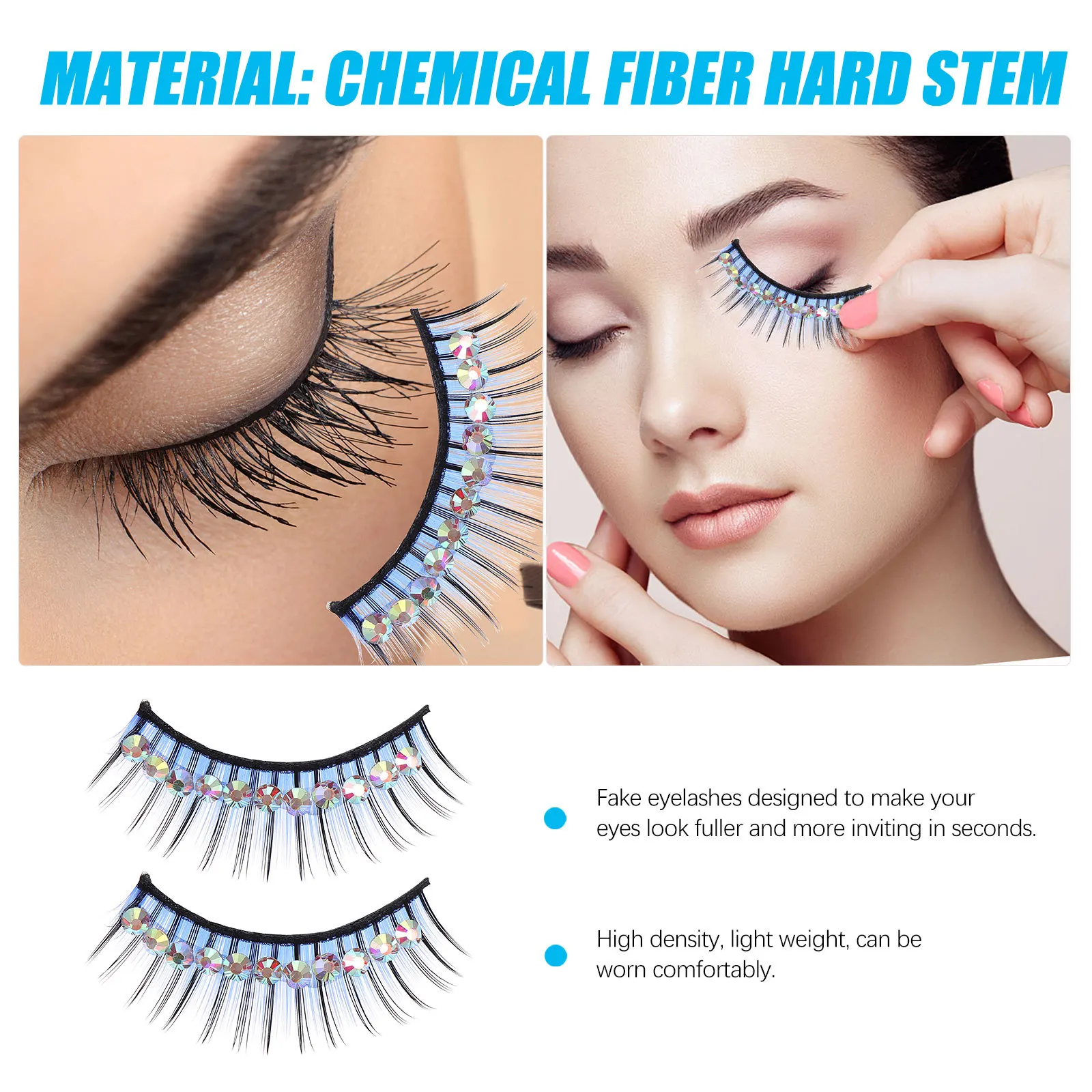 5 par sztucznych rzęs z diamentami, o wysokiej gęstości, lekkich, wygodnych w noszeniu, łatwych do usuwania, idealnych do fotografii i pokazów mody.