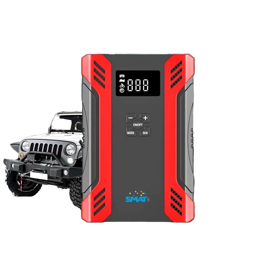 Portable 12V Motorcycle Car Truck Jump Starter Air Compressor Tire Pump LED Light Auto Battery Booster Emergency Kit Spark Proof