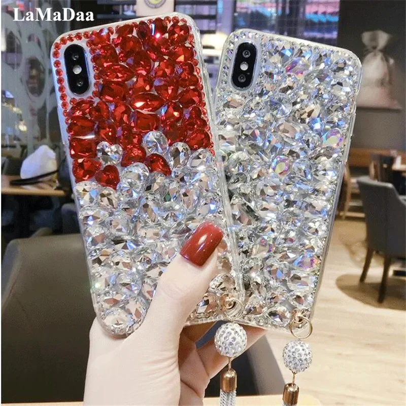 

LaMaDiaa Luxury Bling Rhinestone Crystal Diamond Pendant Phone Case For Xiaomi Redmi 13C 12C 13R Note 10 11 13 12 Pro Plus