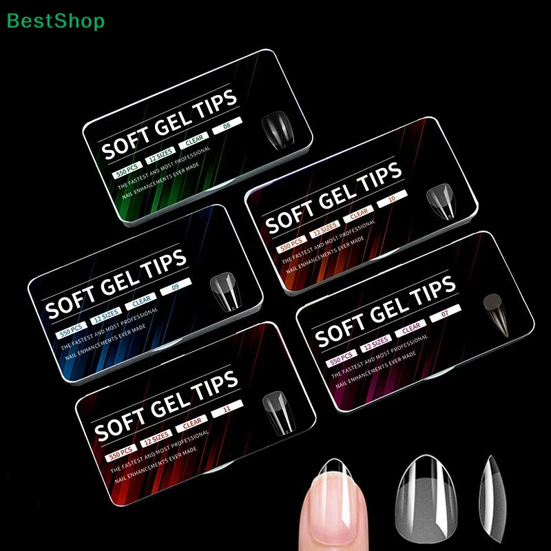 550PCS False Nail Tips Soft Gel Fingertip Semi-matte Capsules Almond French Coffin Full Cover Artificial Fake Nails Extension