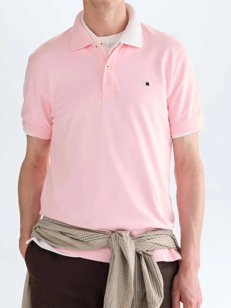 PG Kleines Logo Besticktes Einfarbiges Baumwoll-Kurzarm-Poloshirt für Herren Regular Fit Minimalistische Lässige Oberteile – Detail 2