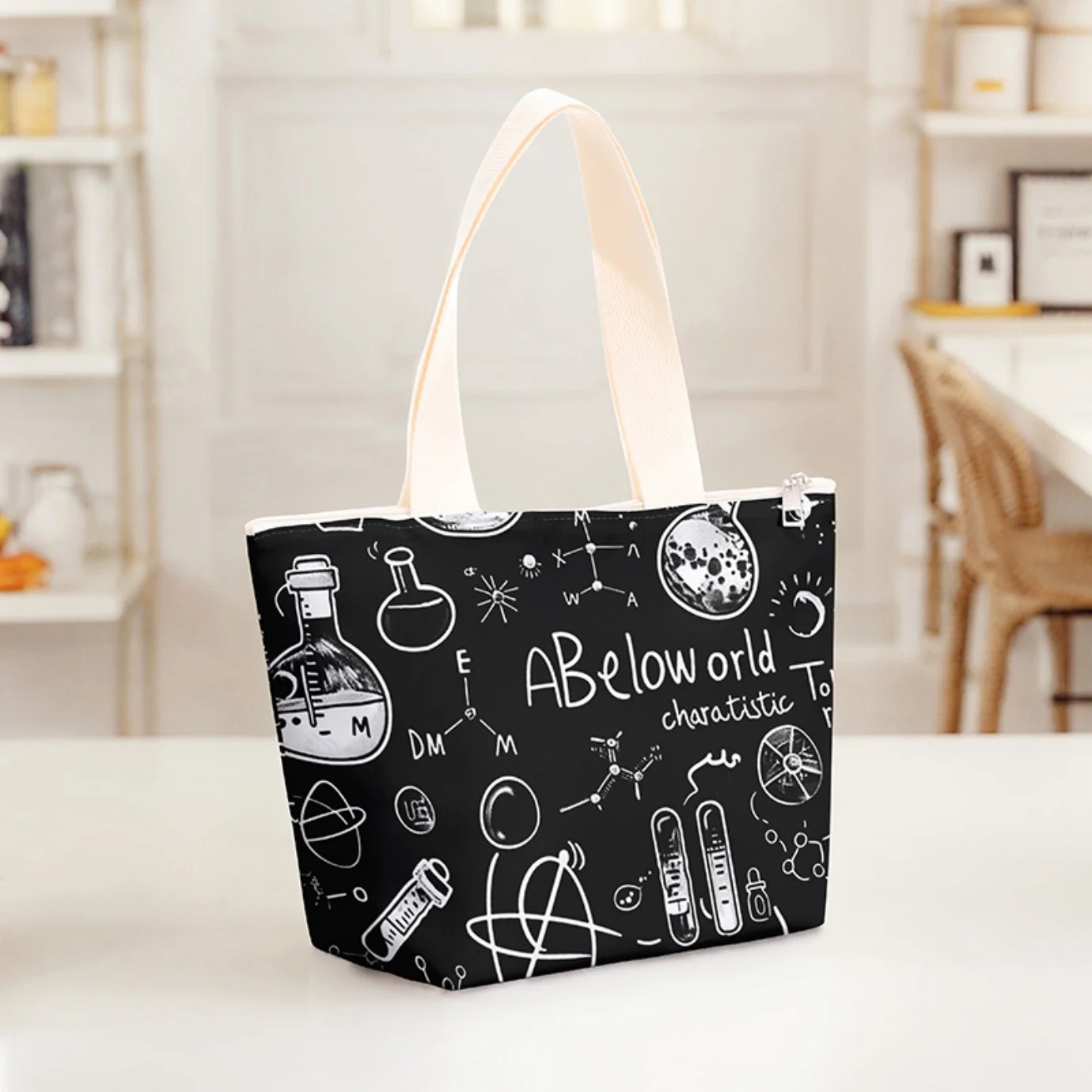 Science Formula Print Thermal Insulated Lunch Tote Bag, Lightweight Reusable Food Carry Bag For Daily Outdoor Use