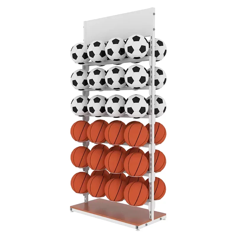 Free Standing 6-Tier Metal Gym Storage Stand Double Sided Soccer Ball Display Rack for Basketball Volleyball Sports Rack