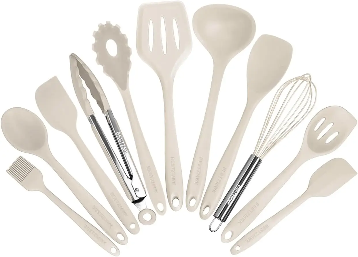 

11-Piece Kitchen Utensil Set - Colorful Silicone Nonstick Cookware Tools, Khaki