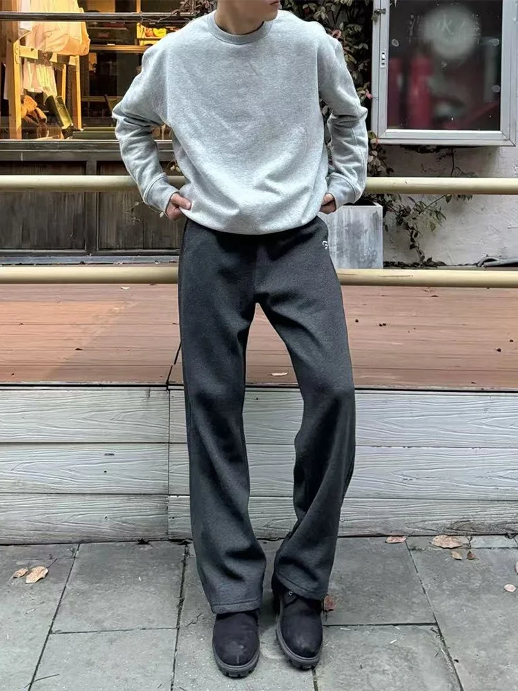 

ey American Heavyweight Fce Lined Bell Bot Sweatpants Men's Autumn Winter Embroidered Straight Leg Casual Trousers