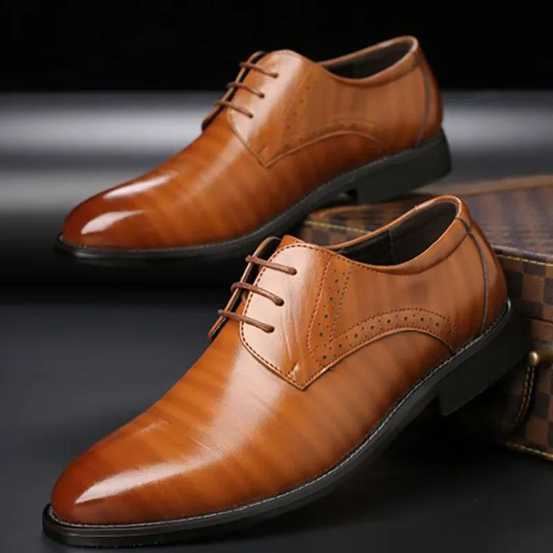 size 38-48 derby office shoes man pointed toe formal shoes for man designer dress shoes wedding business black brown blue yellow
