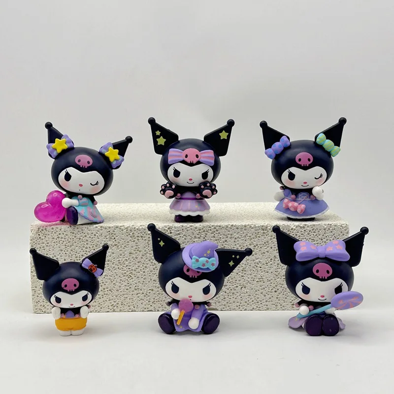 6 sztuk/zestaw Sanrio pudełko z niespodzianką Kuromi figurek z Anime bez torebki z lalki Anime cukrowej-niespodzianka słodka kolekcja modeli zabawka